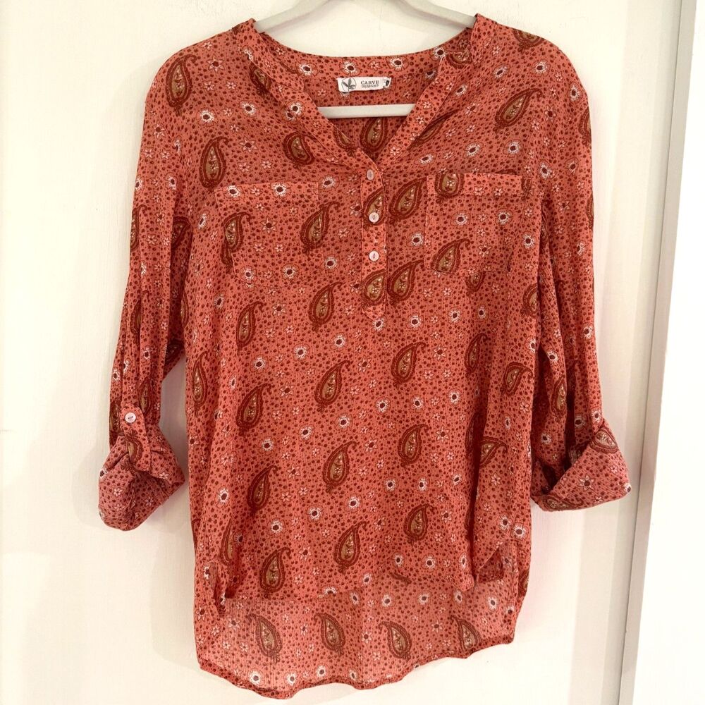 Carve Designs Womens Small Dylan Gauze Shirt Henna Paisley Lightweight Cotton